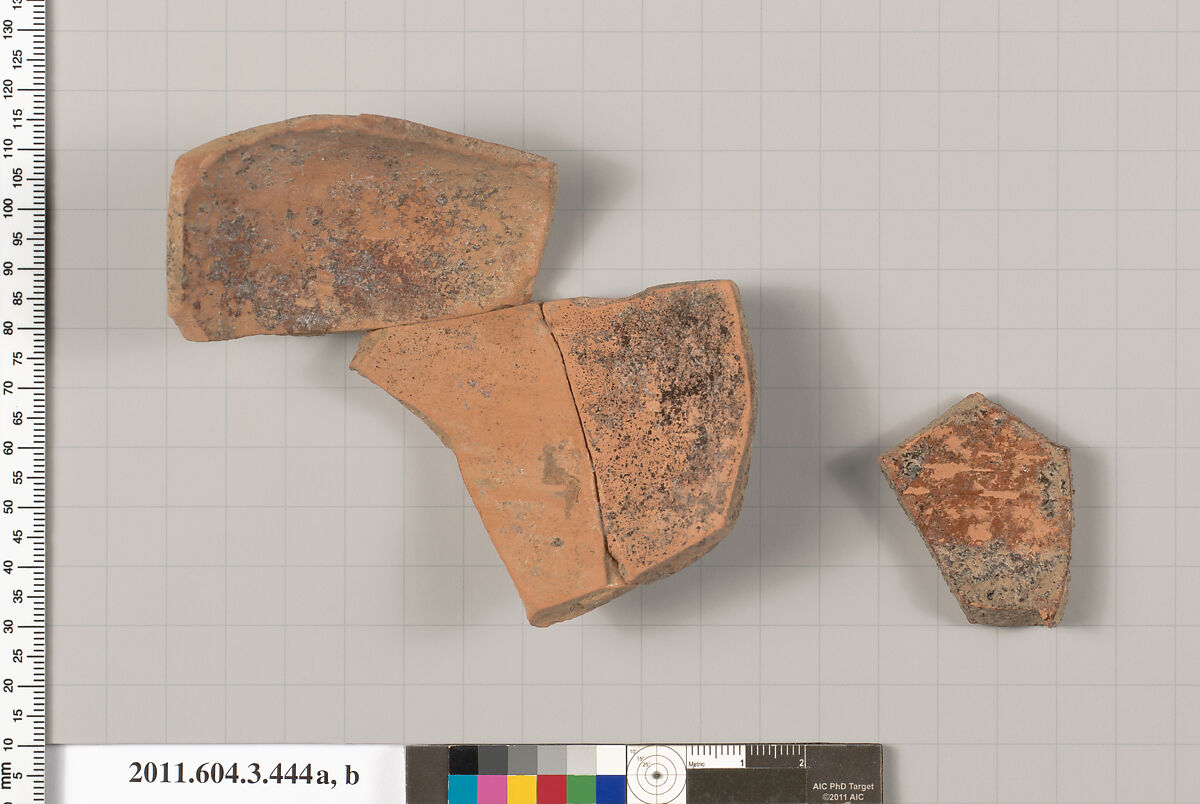 Terracotta fragments of a neck-amphora (jar), Terracotta, Greek, Attic