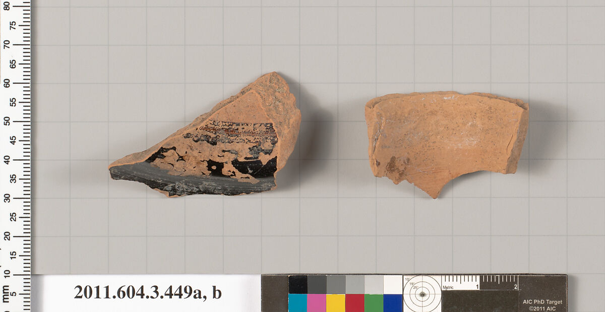 Terracotta fragments of a neck-amphora (jar), Terracotta, Greek, Attic