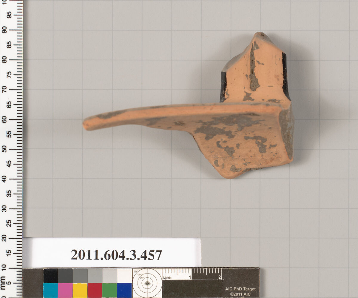 Terracotta fragment of a neck-amphora (jar), Terracotta, Greek, Attic