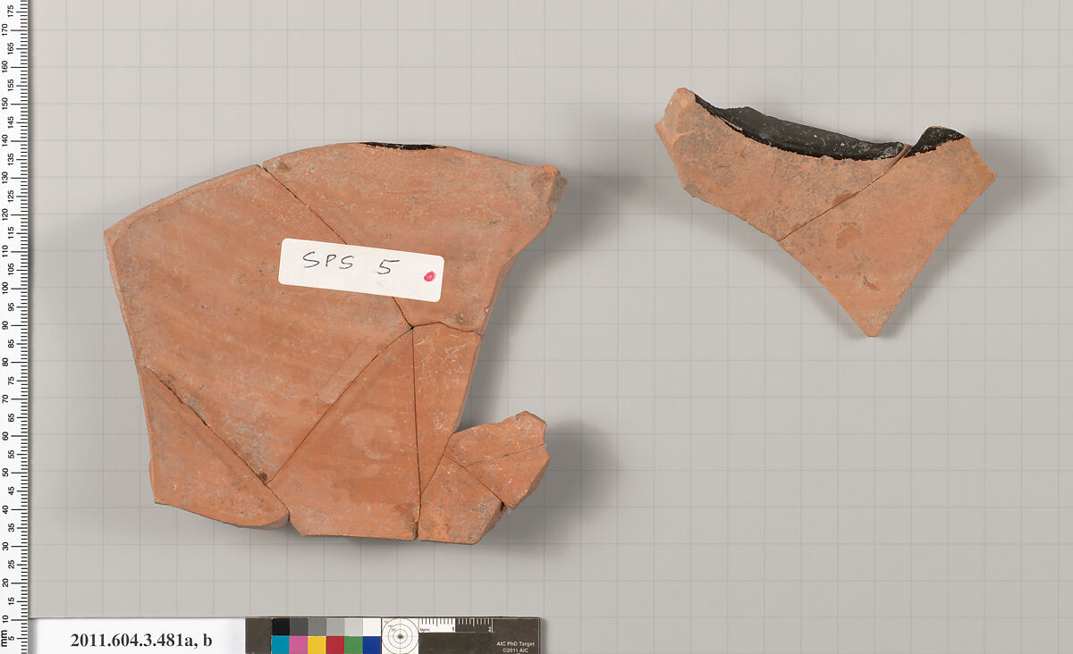 Terracotta fragments of a neck-amphora of Panathenaic shape, Terracotta, Greek, Attic