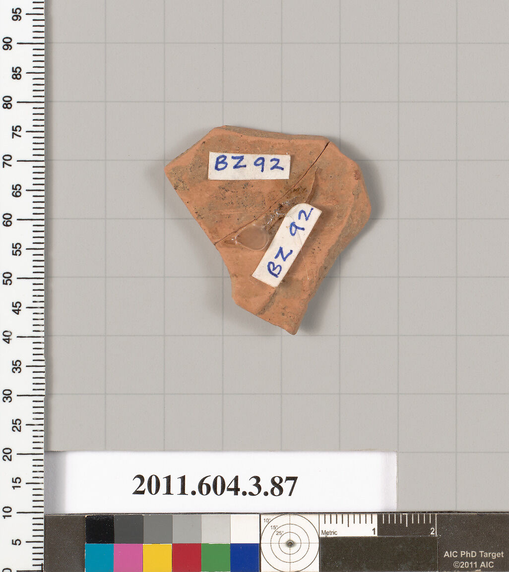 Terracotta fragment of an amphora (jar), Terracotta, Greek, Attic
