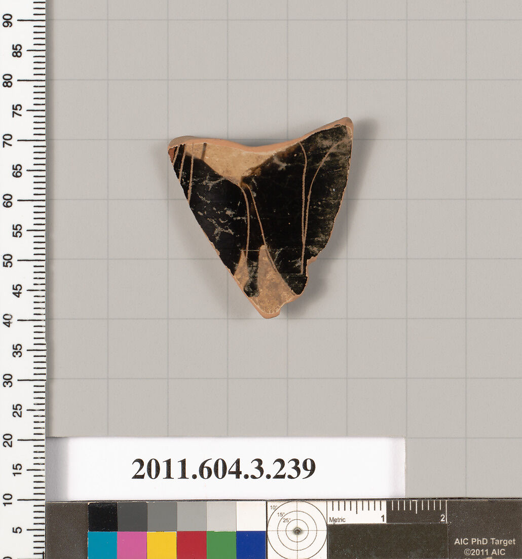 Terracotta fragment of an undetermined shape, Terracotta, Greek, Attic 
