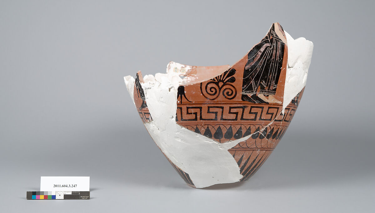 Terracotta fragment of a neck-amphora (jar), Terracotta, Greek, Attic