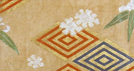 Textile with Snow, Bamboo, and Concentric Diamond Lozenges, Silk twill with silk brocading wefts and gold leaf, Japan 