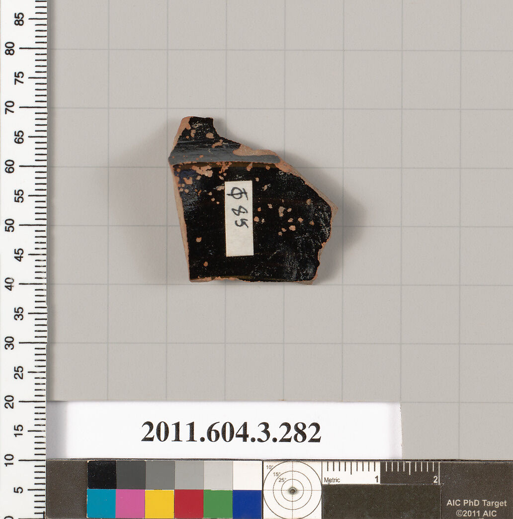 Terracotta fragment of a neck-amphora (jar), Terracotta, Greek, Attic