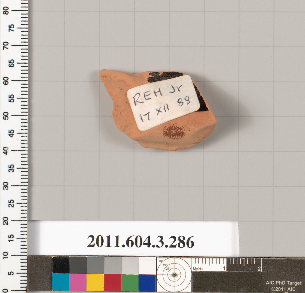 Terracotta fragment of a neck-amphora (jar), Terracotta, Greek, Attic