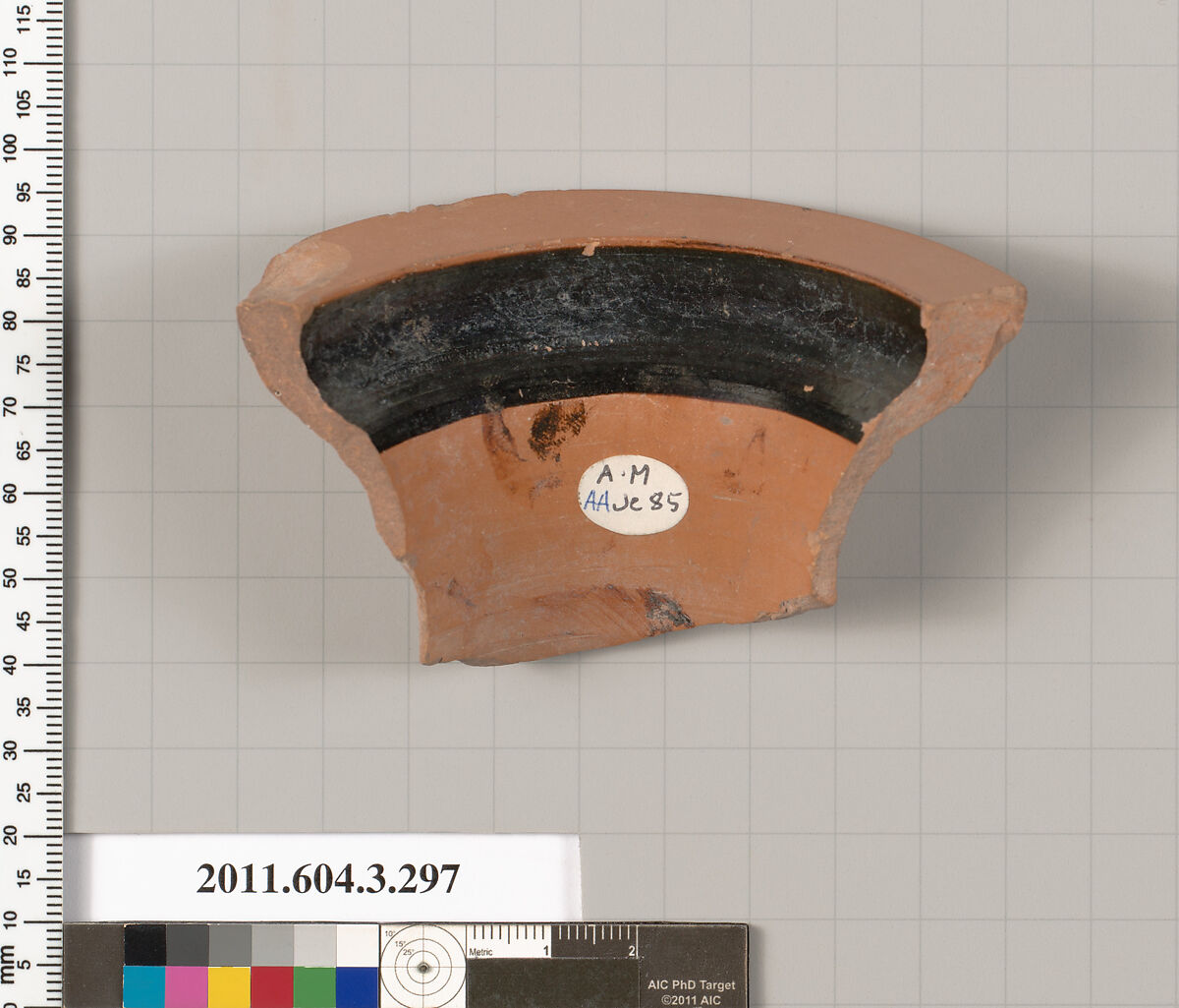Terracotta fragment of a neck-amphora (jar), Terracotta, Greek, Attic