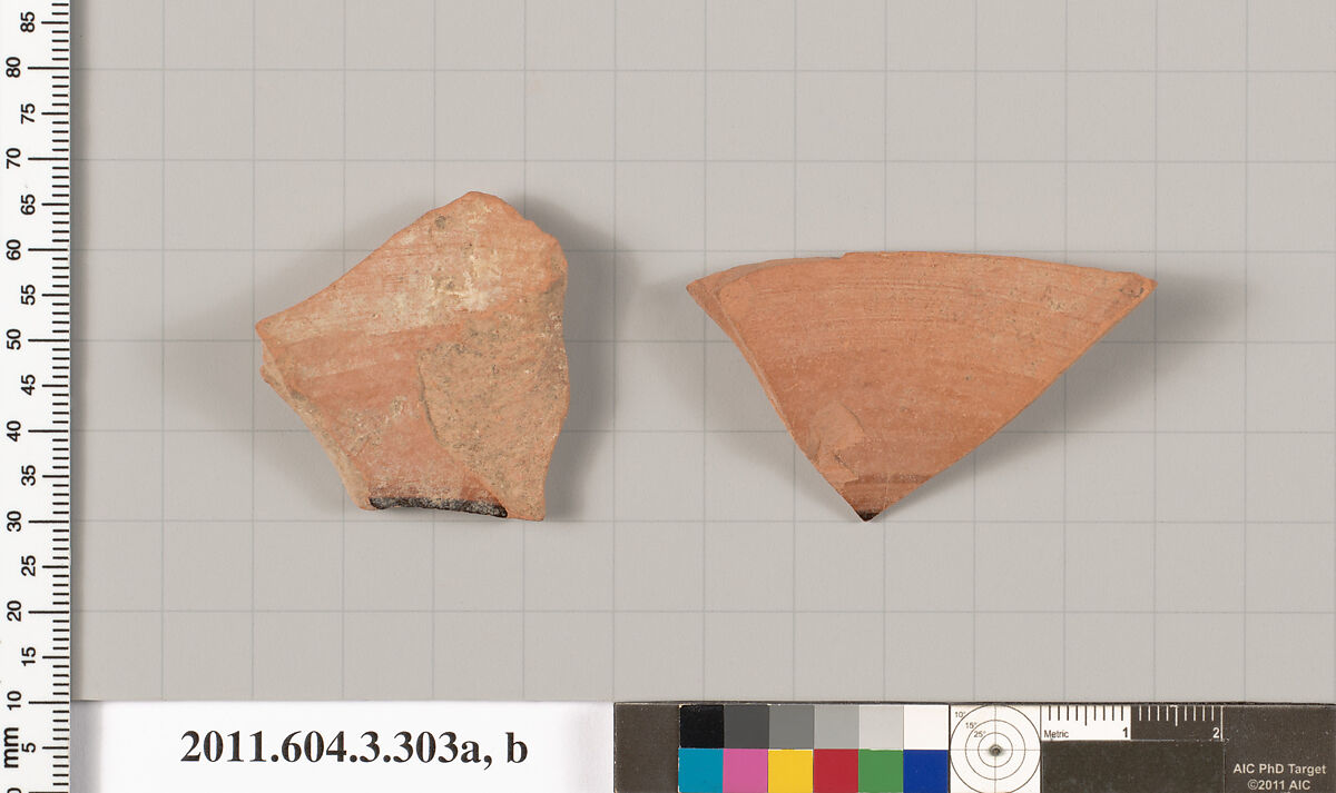 Terracotta fragments of a neck-amphora (jar)?, Terracotta, Greek, Attic