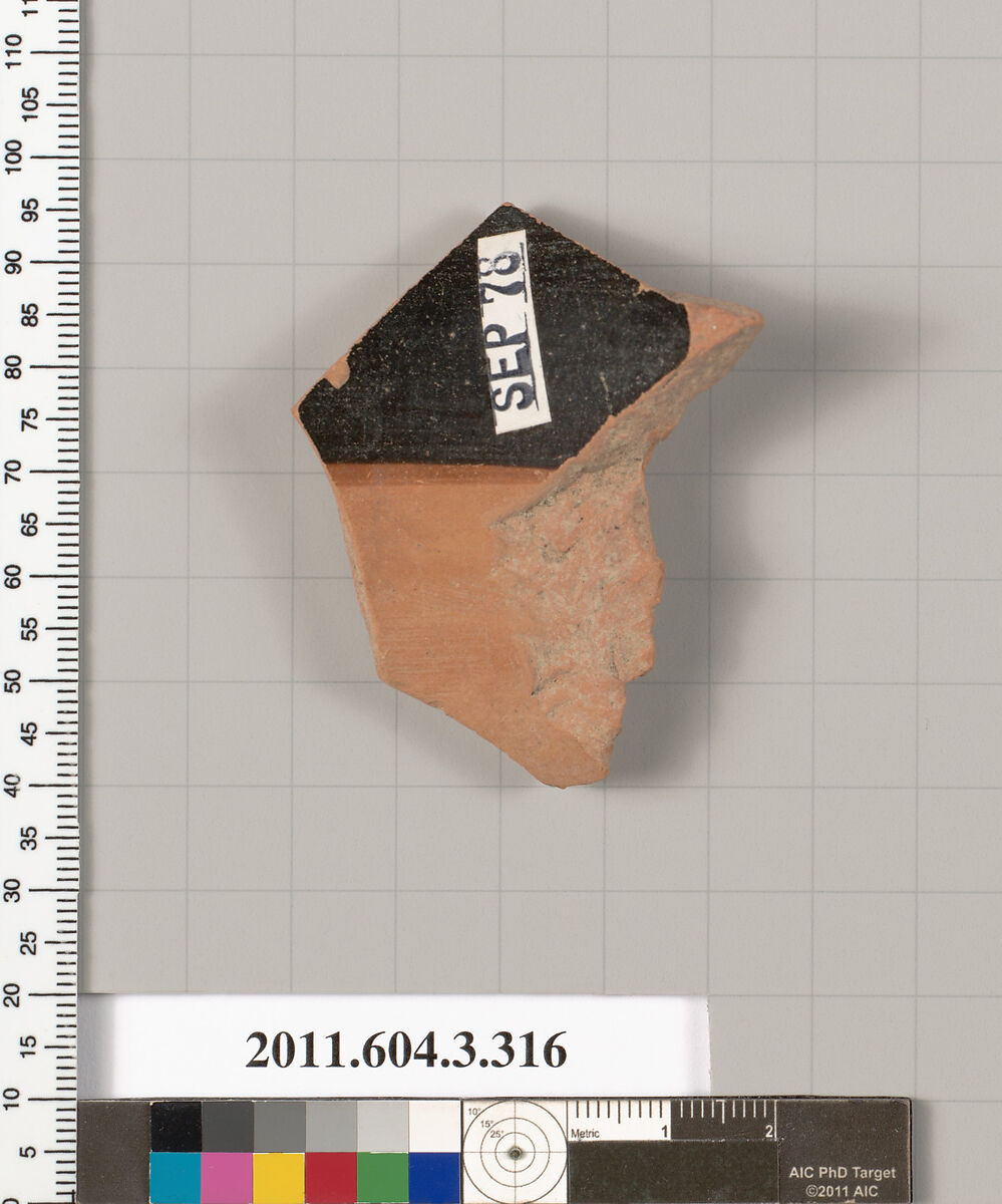 Terracotta fragment of an neck-amphora (jar)?, Terracotta, Greek, Attic?