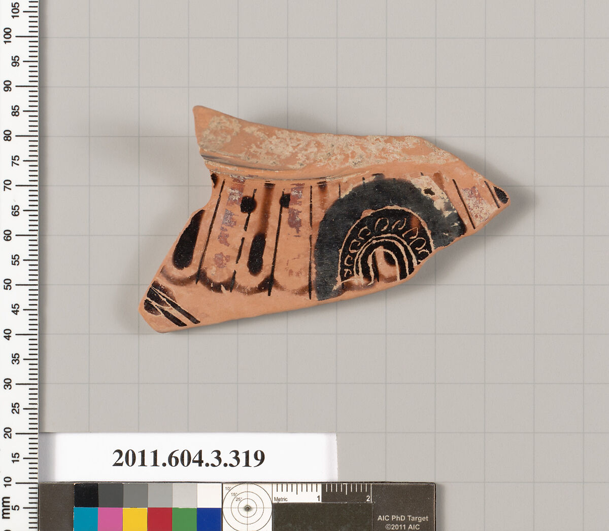 Terracotta fragment of a neck-amphora (jar), Terracotta, Greek, Attic