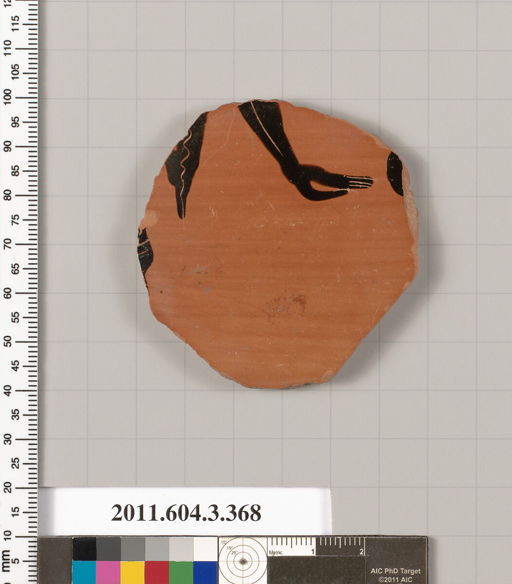 Terracotta fragment of a neck-amphora (jar), Terracotta, Greek, Attic 