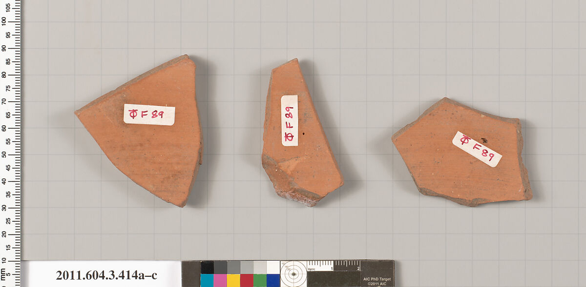 Terracotta fragments of a neck-amphora (jar), Terracotta, Greek, Attic