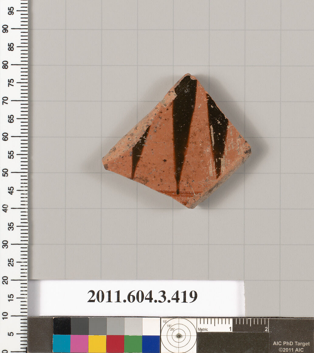Terracotta fragment of a neck-amphora (jar), Terracotta, Greek, Attic 