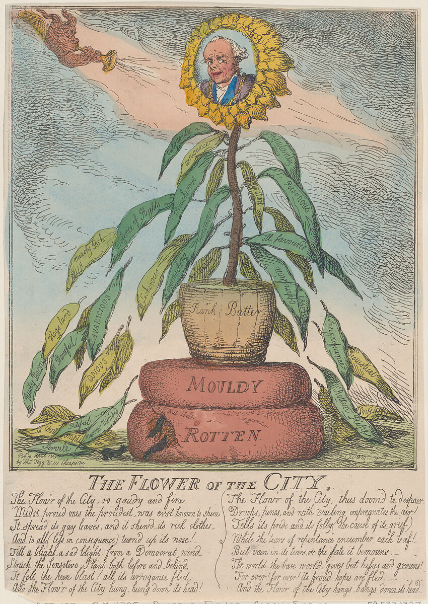 The Flower of the City, Thomas Rowlandson (British, London 1757–1827 London), Hand-colored etching 