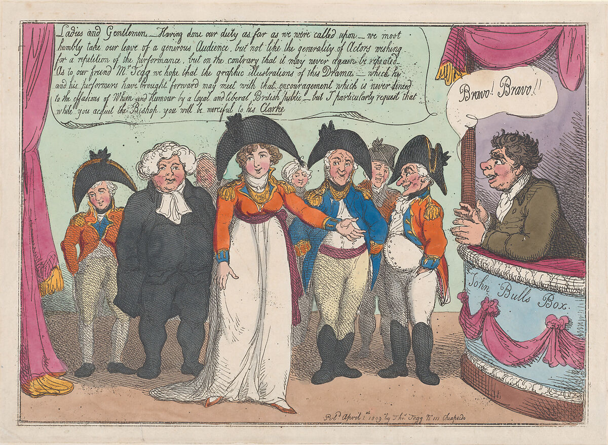 Mrs. Clarke's Farewell To Her Audience. Tailpiece, Thomas Rowlandson (British, London 1757–1827 London), Hand-colored etching 