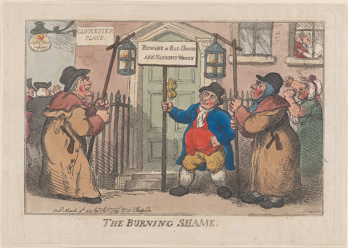 The Burning Shame, Thomas Rowlandson (British, London 1757–1827 London), Hand-colored etching 
