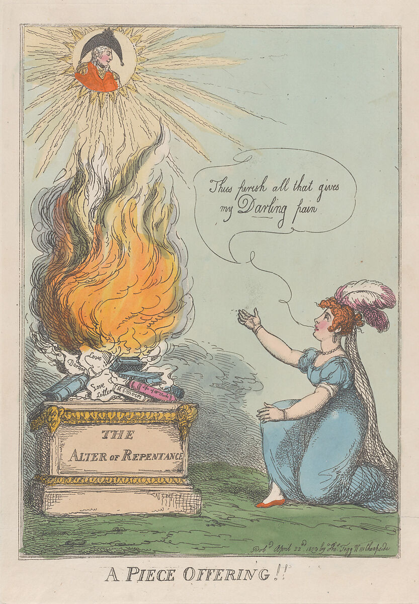 A Piece Offering!! Memoirs, Life, Letters &c. of M. A. Clarke, Thomas Rowlandson (British, London 1757–1827 London), Hand-colored etching 