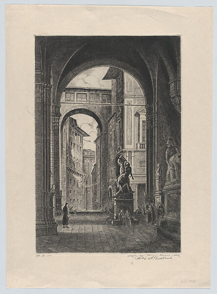 Loggia dei Lanzi, Florence, Italy, Philip H. Giddens (American, Cuthbert, Georgia 1898–1974 Miami, Florida), Drypoint 