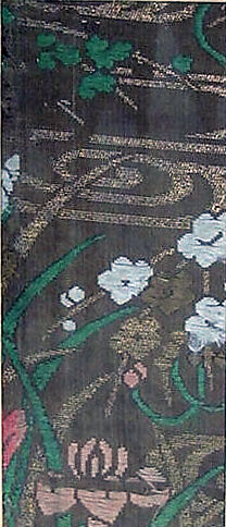 Textile with Partial Pattern of Irises and Water, Silk twill with silk brocading wefts and supplementary-weft patterning in metallic thread, Japan 