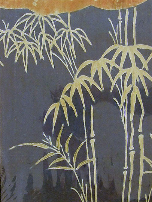 Textile with Bamboo and Partial Cloud, Resist-dyed and painted plain-weave silk, Japan 