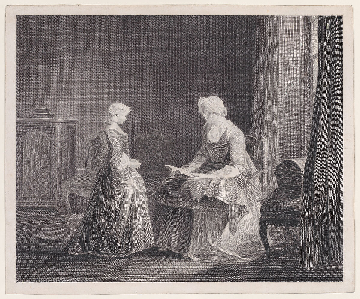 La Bonne Education, Jacques Philippe Le Bas (French, Paris 1707–1783 Paris), Engraving; before first state of two (Bocher) 
