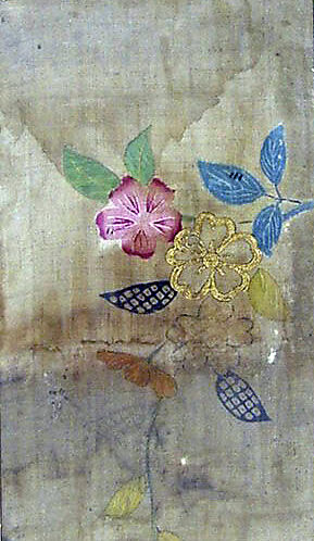 Piece from a Summer Kosode (katabira) with Blossoming Cherry Branch, Resist-dyed and painted plain-weave bast fiber (asa), embroidered with silk and metallic thread, Japan 