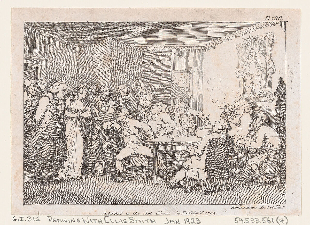 Parson Adams & Fanny examined as culprits before the country Justice, from "The Adventures of Joseph Andrews, and his friend Mr Abraham Adams", Thomas Rowlandson (British, London 1757–1827 London), Etching 