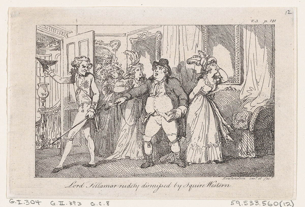 Lord Tellamar Rudely Dismissed by Squire Western, from "The History of Tom Jones, a Foundling", Thomas Rowlandson (British, London 1757–1827 London), Etching 