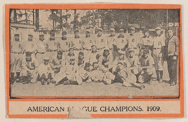 Team portrait of 1909 American League Champions from the Baseball Players set (W500) (Orange Borders), Commercial photolithograph 