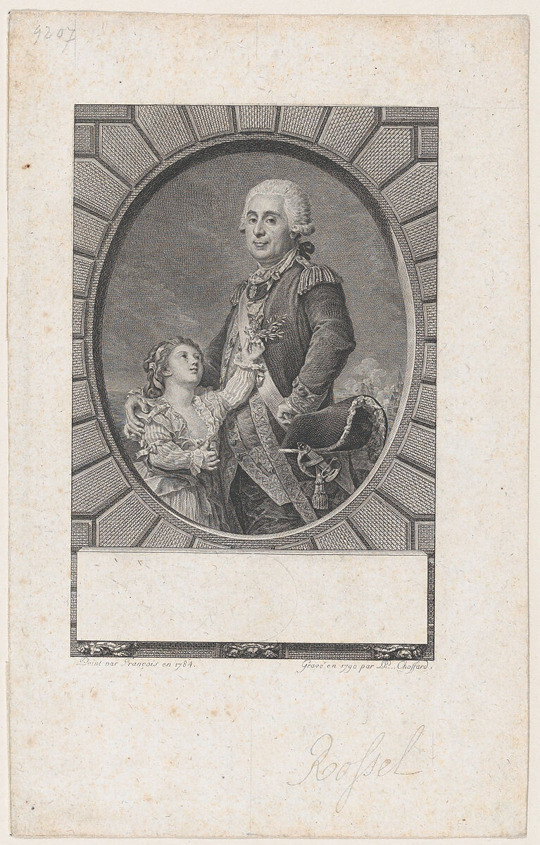 Potrait of Marquis Auguste-Louis Rossel de Cercy (1736-1804) with his daughter, Pierre Philippe Choffard (French, Paris 1730–1809 Paris), Etching and engraving 