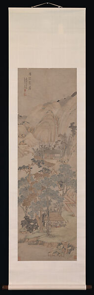 Studio in an Autumn Grove, Ding Yunpeng (Chinese, 1547–ca. 1621), Hanging scroll; ink and color on paper, China