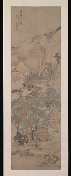 Studio in an Autumn Grove, Ding Yunpeng (Chinese, 1547–ca. 1621), Hanging scroll; ink and color on paper, China 