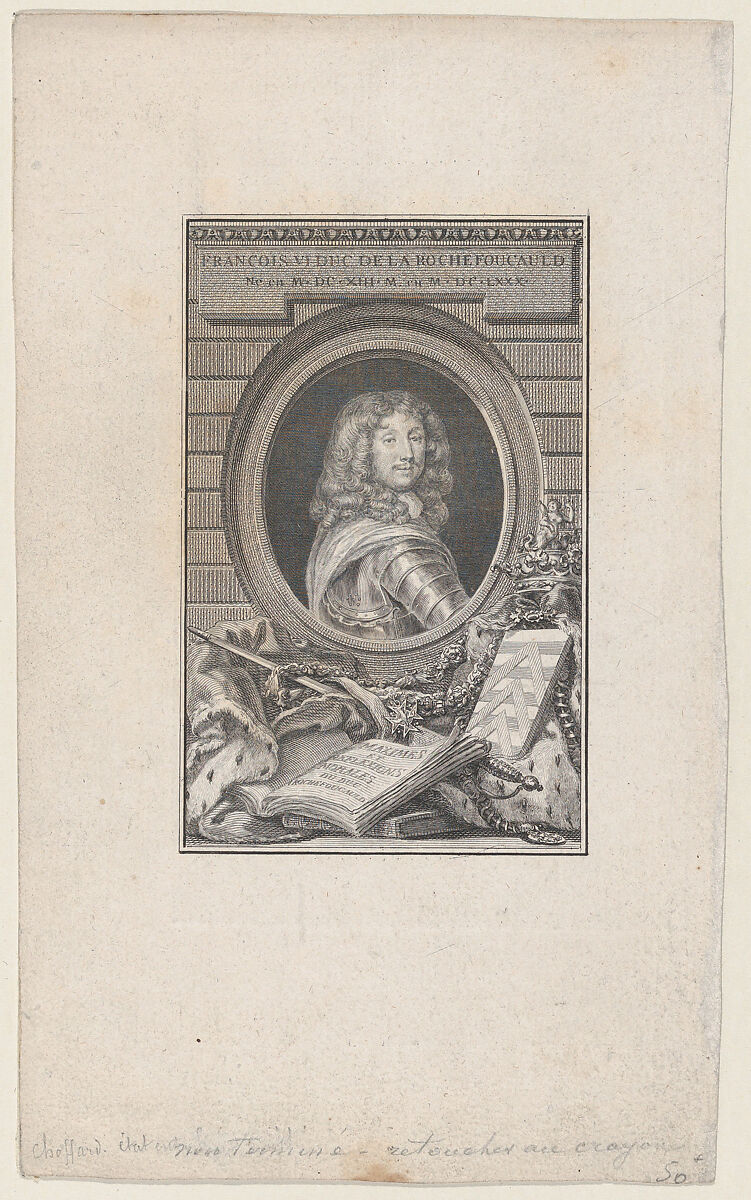 Portrait of François VI, duc de La Rochefoucauld, Pierre Philippe Choffard (French, Paris 1730–1809 Paris), Engraving; fifth state 