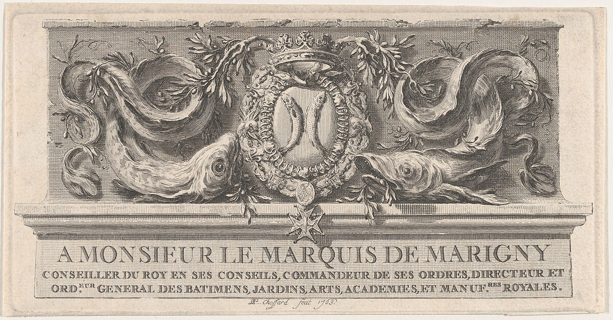 Coat of Arms of the Marquis de Marigny, Pierre Philippe Choffard (French, Paris 1730–1809 Paris), Engraving; third state 