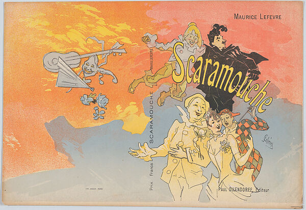 Cover illustration, for Maurice Lefèvre's "Scaramouche" (Paris: P. Ollendorff, 1891), Jules Chéret (French, Paris 1836–1932 Nice), Colored lithograph 