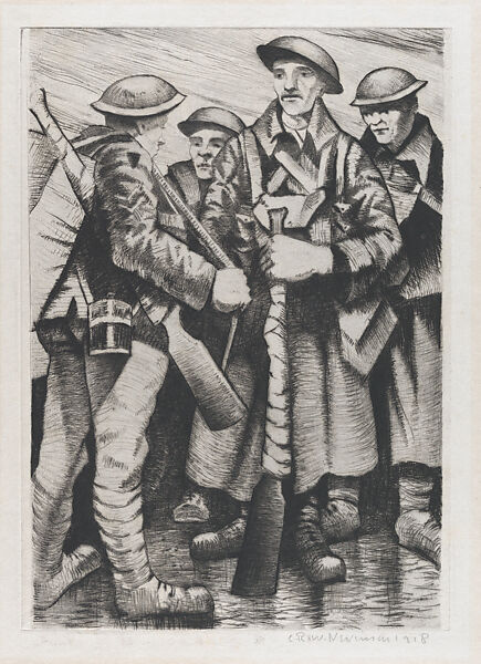 A Group of Soldiers, 1917, Christopher Richard Wynne Nevinson (British, London 1889–1946 London), Drypoint 
