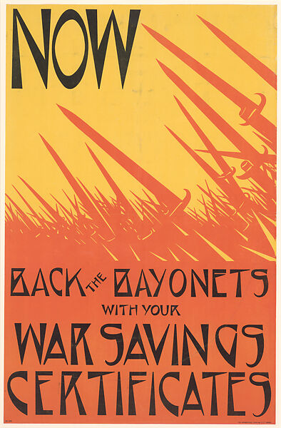 Now Back the Bayonets, Christopher Richard Wynne Nevinson (British, London 1889–1946 London), Color lithograph 
