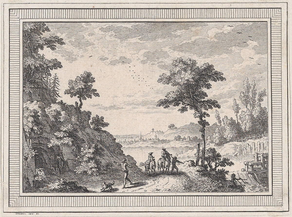 Landscape, from a series of six landscapes dedicated to Madame La Marquise de Pompadour, Quentin Pierre Chedel (French, Châlons-en-Champagne 1705–1763 Châlons-en-Champagne), Etching 