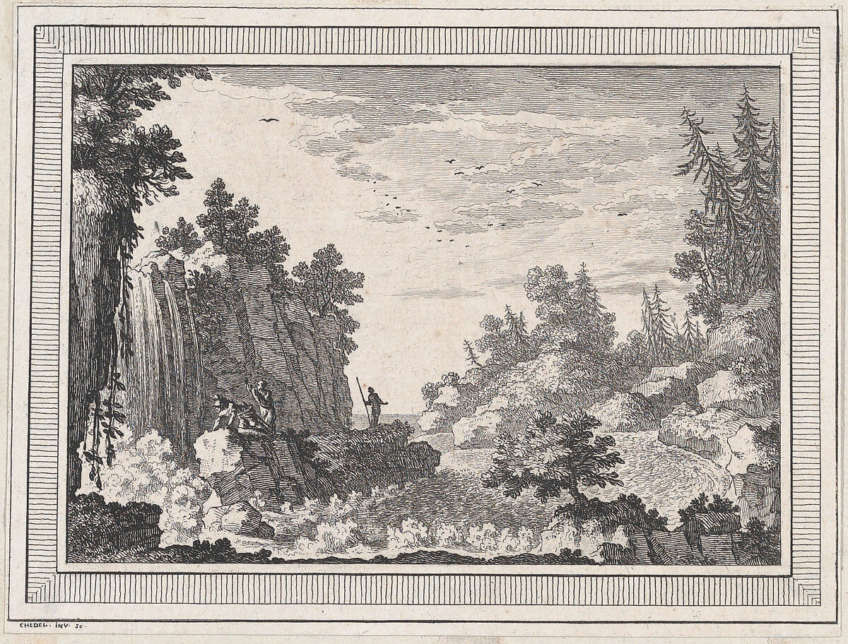 Landscape, from a series of six landscapes dedicated to Madame La Marquise de Pompadour, Quentin Pierre Chedel (French, Châlons-en-Champagne 1705–1763 Châlons-en-Champagne), Etching 