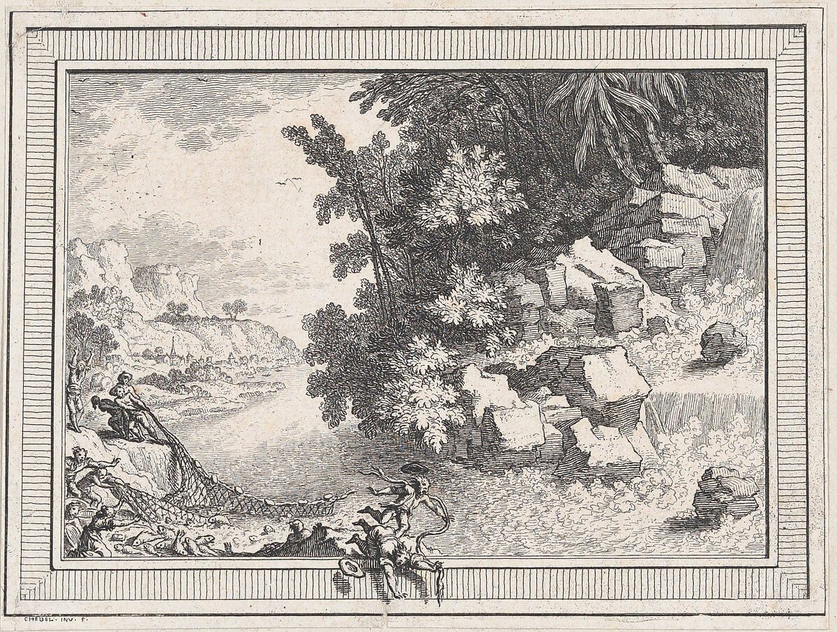 Landscape, from a series of six landscapes dedicated to Madame La Marquise de Pompadour, Quentin Pierre Chedel (French, Châlons-en-Champagne 1705–1763 Châlons-en-Champagne), Etching 