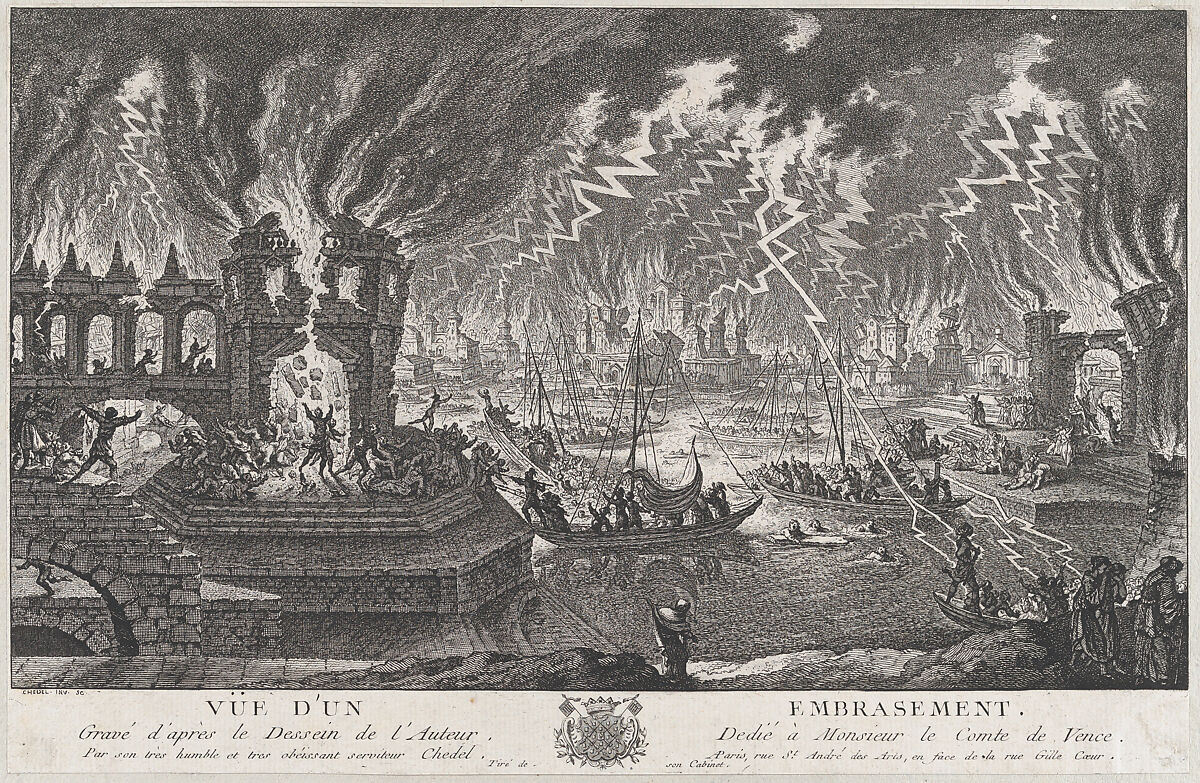 Vue d'un embrasement, Quentin Pierre Chedel (French, Châlons-en-Champagne 1705–1763 Châlons-en-Champagne), Etching 