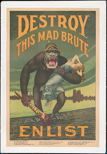 Destroy This Mad Brute: Enlist, Harry Ryle Hopps (American, 1869–1937), Color lithograph 