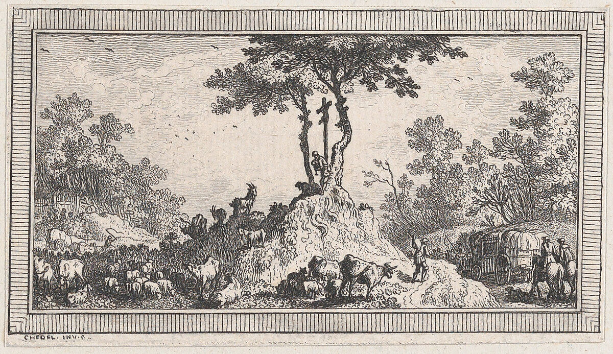 Landscape, from a series of six landscapes titled "Observationib.Astronom.Regiae.Paris.Scient. Acad...1736", Quentin Pierre Chedel (French, Châlons-en-Champagne 1705–1763 Châlons-en-Champagne), Etching 