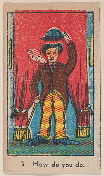 "How do you do" trade card from the Charlie Chaplin Movie Drawings series (W539), Commercial color lithograph reproducing drawing 