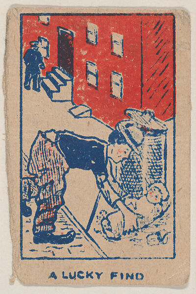 "A Lucky Find" trade card from the Charlie Chaplin series (W539), Universal Toy &amp; Novelty Manufacturing Company, Commercial color lithograph reproducing drawing 