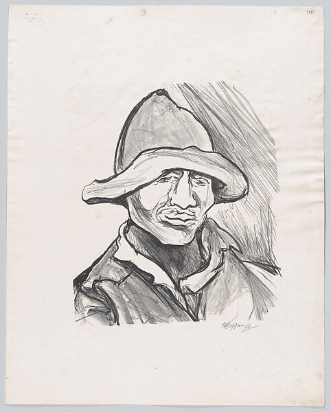 Portrait of a man wearing a hat (head and shoulders), Pablo Esteban O&#39;Higgins (American, Salt Lake City, Utah 1904–1983 Mexico City), Lithograph 