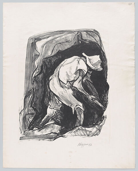 A man gold panning set against a dark background, Pablo Esteban O&#39;Higgins (American, Salt Lake City, Utah 1904–1983 Mexico City), Lithograph 