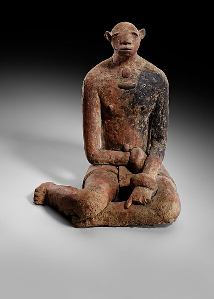 Seated Male Figure, Terracotta, quartz, Middle Niger civilization 