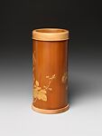Brush holder with gardenia, butterfly, and dragonfly, Xu Subai (Chinese, 1909–1976), Bamboo, China