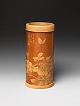 Brush holder with gardenia, butterfly, and dragonfly, Xu Subai (Chinese, 1909–1976), Bamboo, China